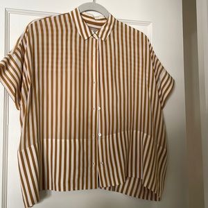 Gold and white Striped Clean Silk Short Square Shirt by Everlane